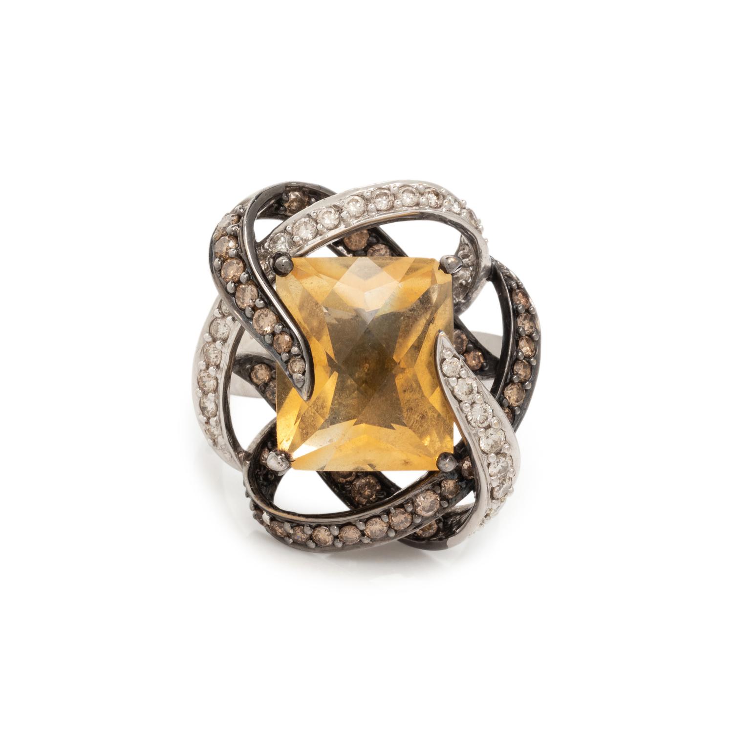 CITRINE, DIAMOND AND COLORED DIAMOND RING