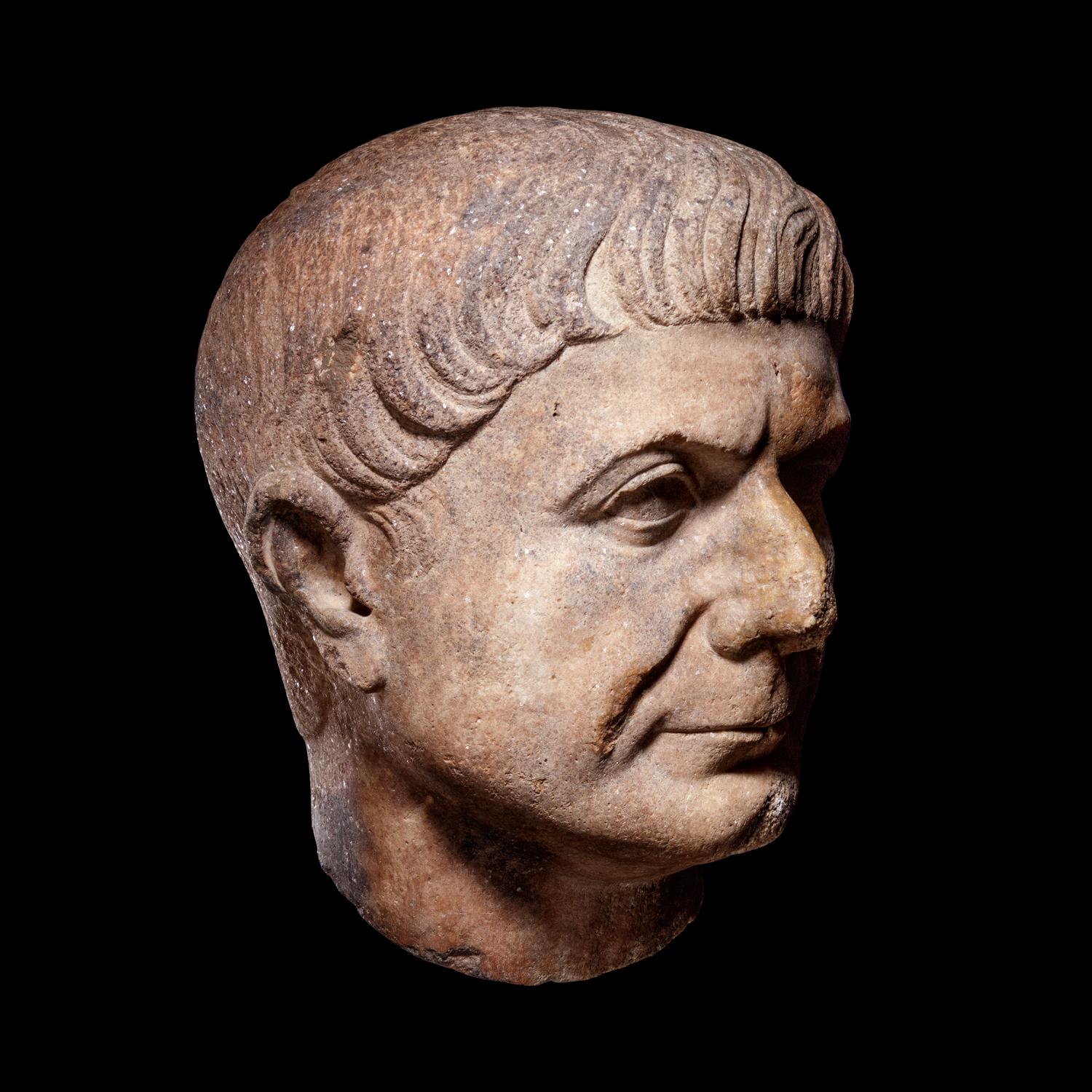 A Roman Marble Portrait Head of Emperor Trajan