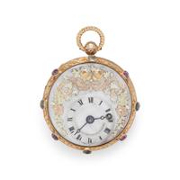 ALLIEZ, BACHELARD & TEROND FILS, TRICOLOR GOLD AND PASTE OPEN FACE POCKET WATCH
