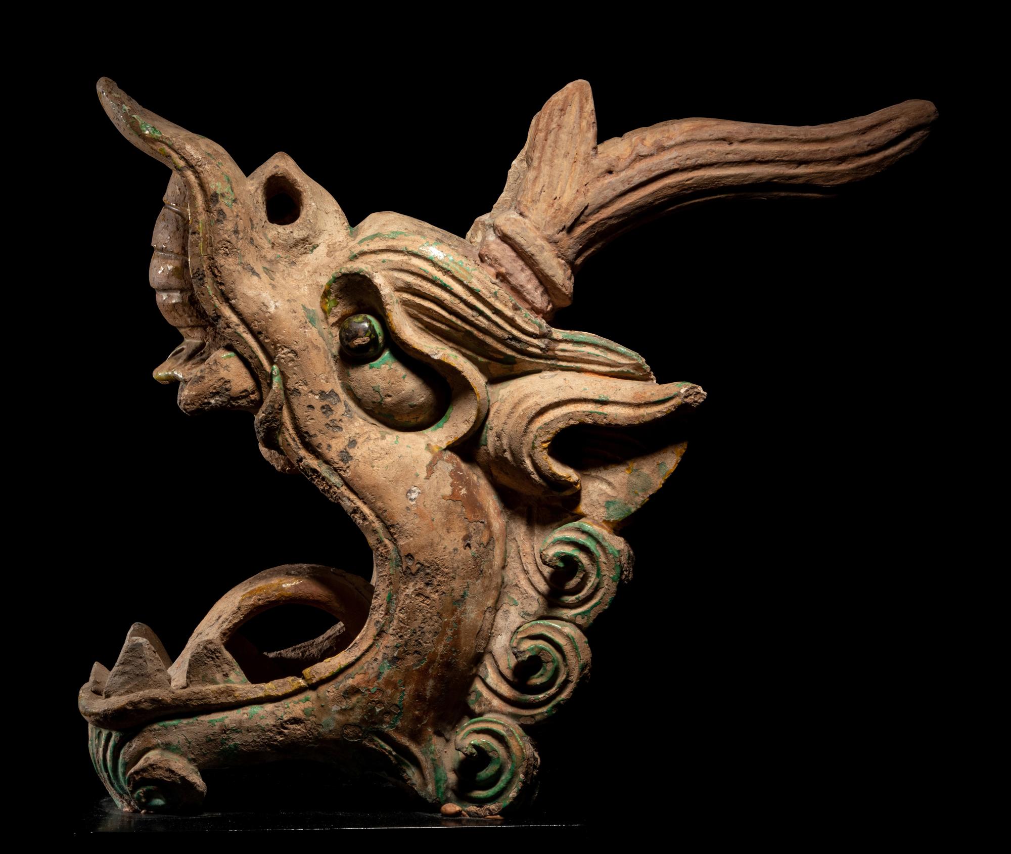 A Pair of Glazed Dragon-Form Roof-Tiles