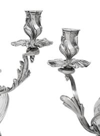 A Pair of Austrian Silver Mounted Cut Glass Three-Light Candelabra