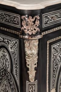 A Pair of Louis XVI Style Pewter-Inlaid Ebonized Muebles d'Appui