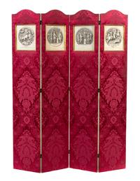 A Continental Four-Panel Floor Screen, Height of each panel 81 x width 16 inches.
