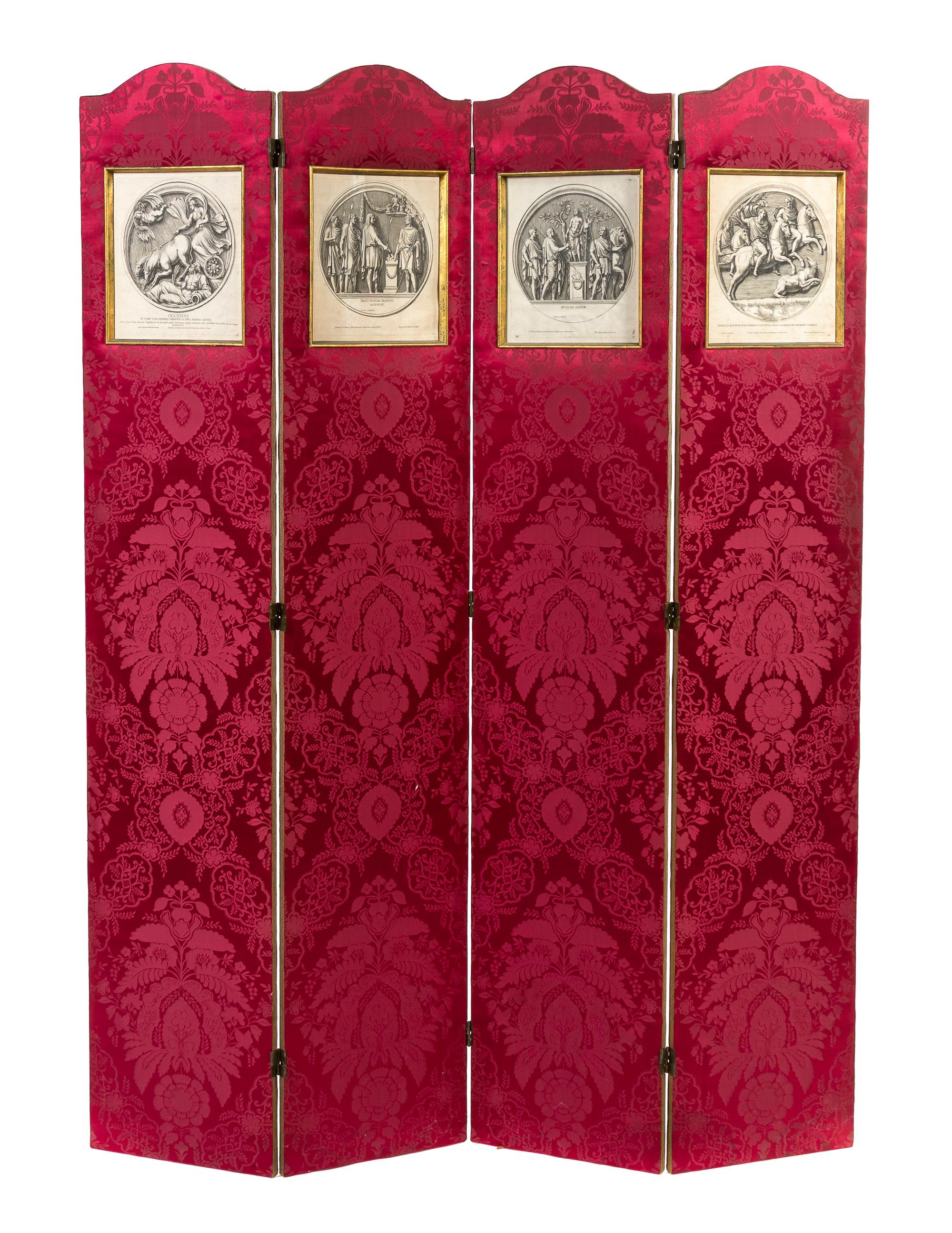 A Continental Four-Panel Floor Screen, Height of each panel 81 x width 16 inches.