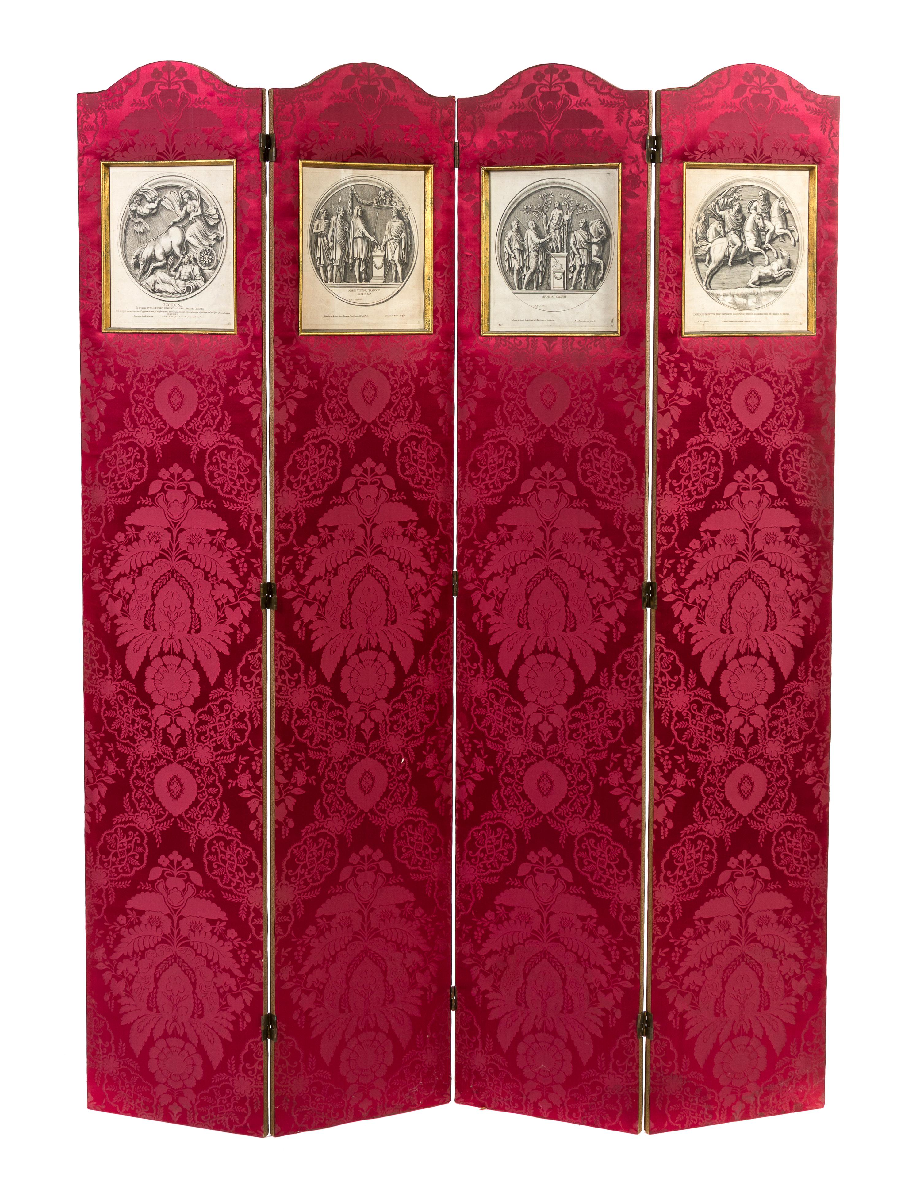 A Continental Four-Panel Floor Screen, Height of each panel 81 x width 16 inches.