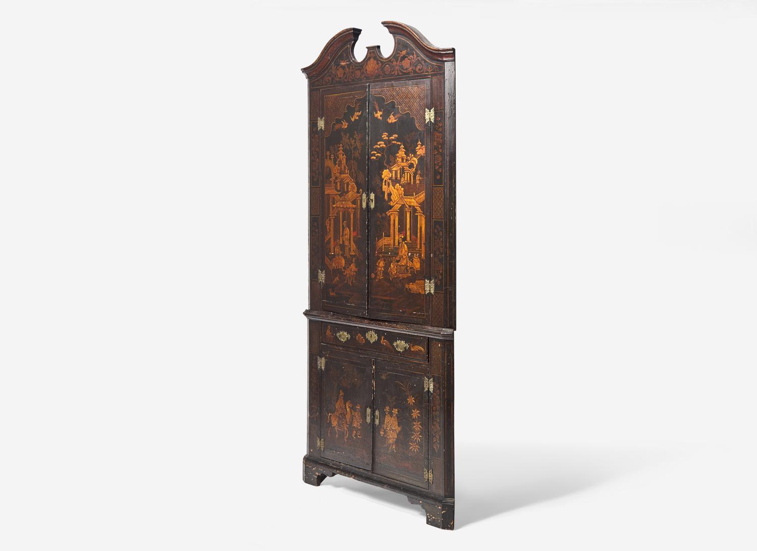 A George I Black Japanned Corner Cabinet