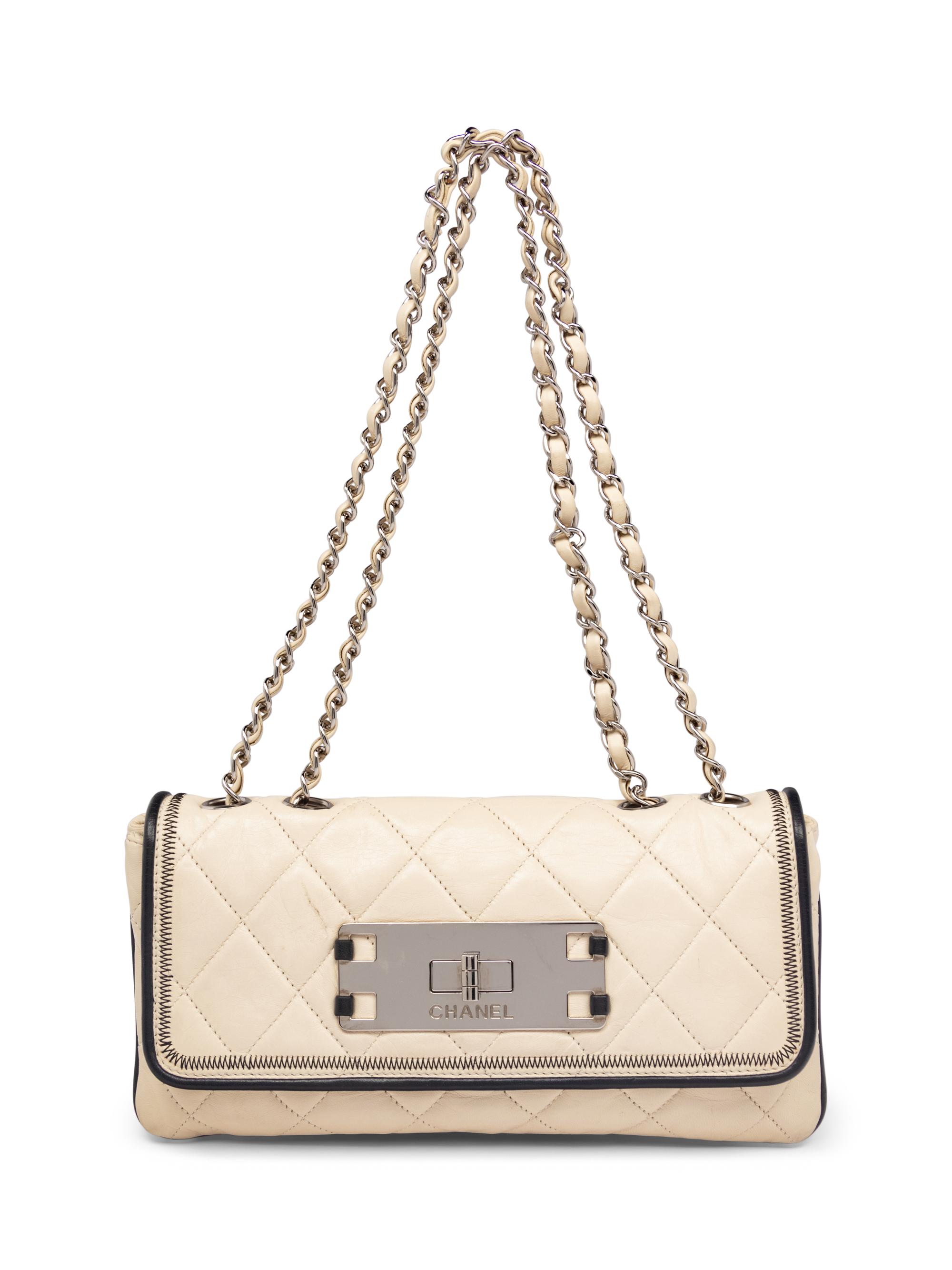 Chanel East-West White Quilted Lambskin Flap Bag