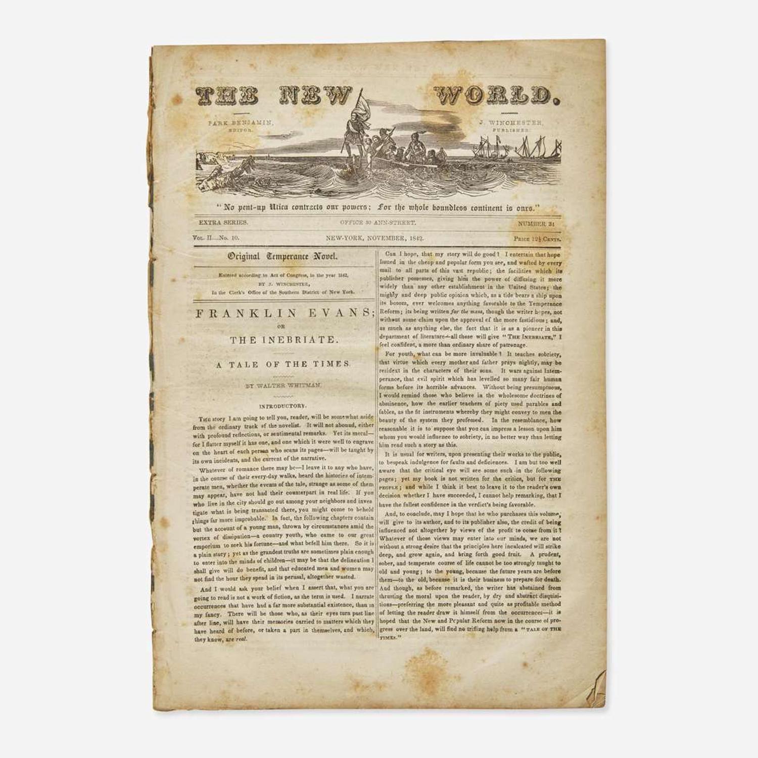 [Literature] Whitman, Walt Franklin Evans; or The Inebriate. A Tale of the Times. By Walter Whitman