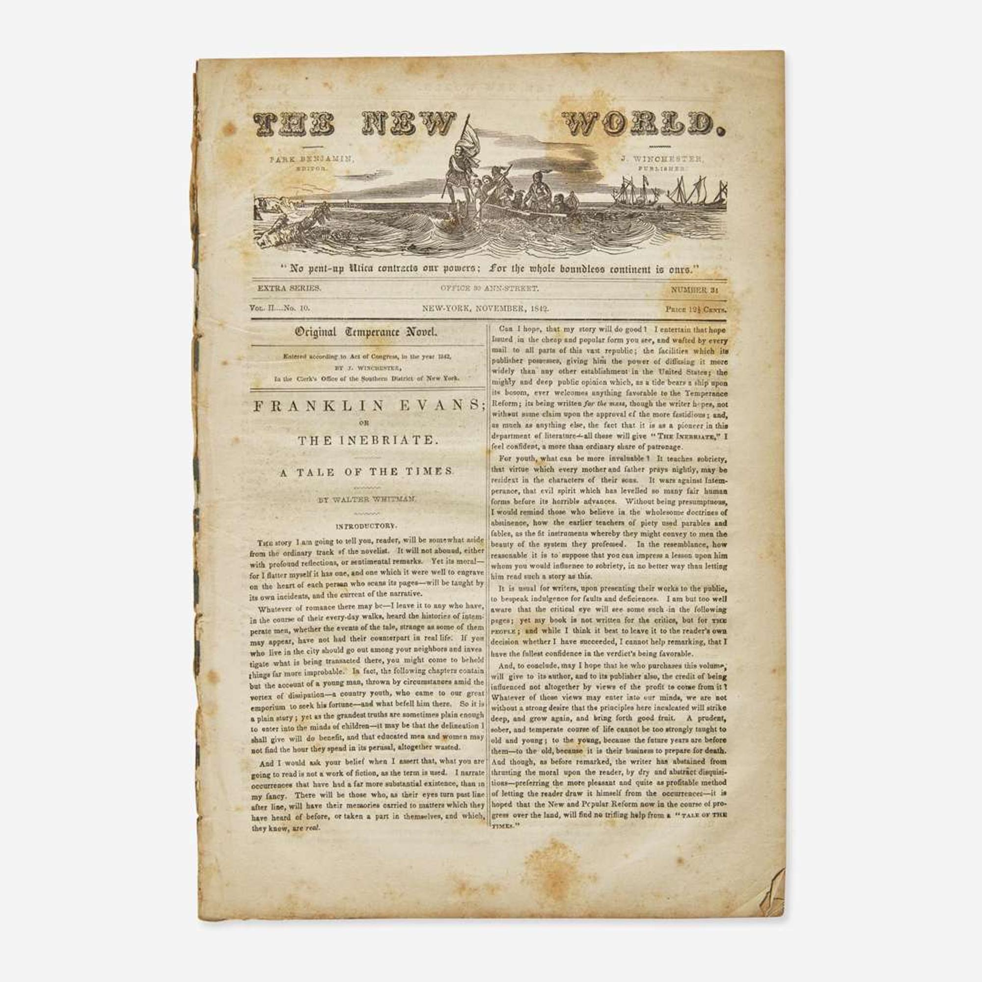 [Literature] Whitman, Walt Franklin Evans; or The Inebriate. A Tale of the Times. By Walter Whitman