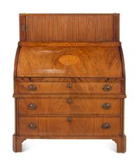 A George III Mahogany and Marquetry Cylinder-Top Bureau