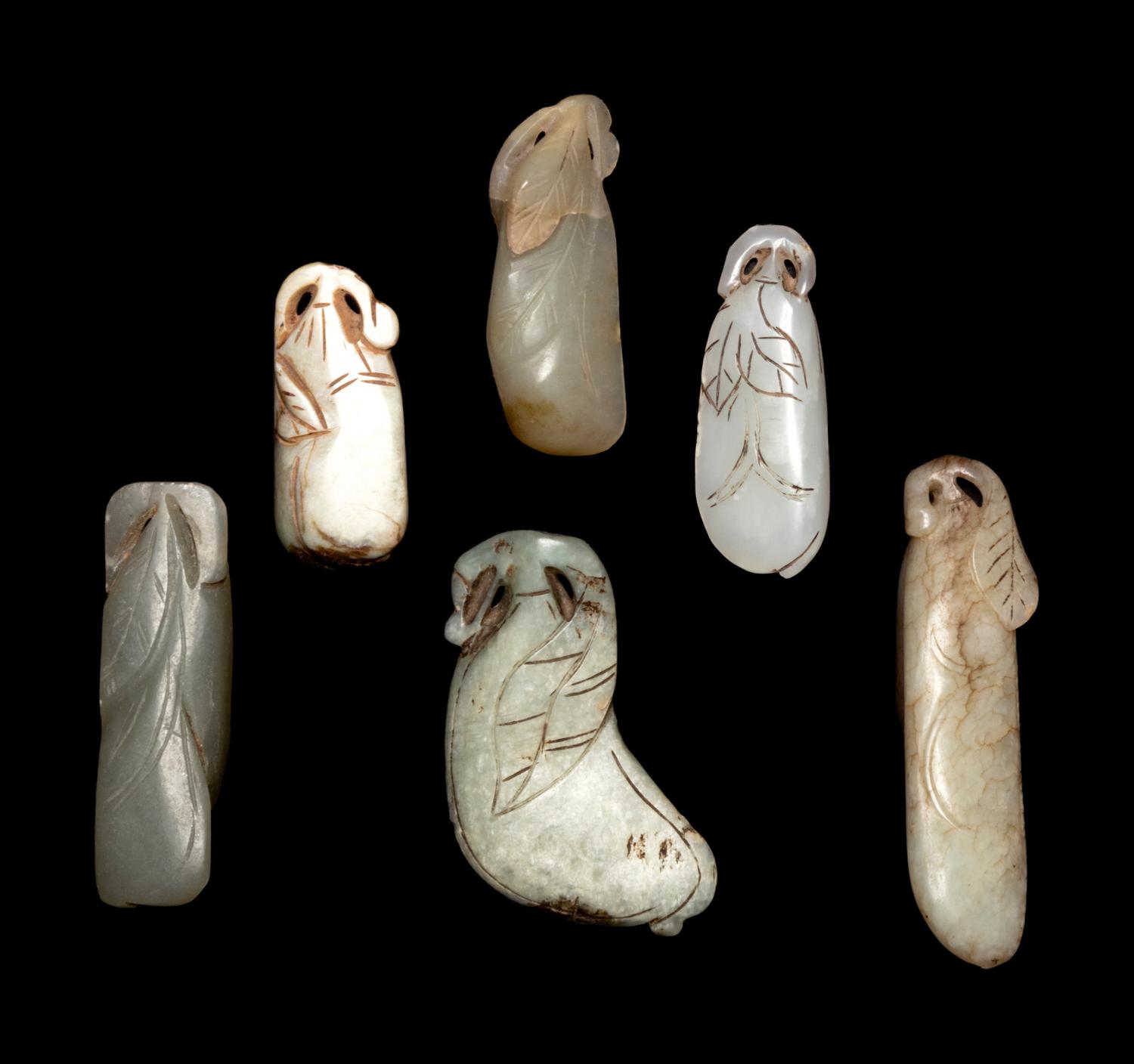Six Chinese Celadon Jade Carvings of Melons
