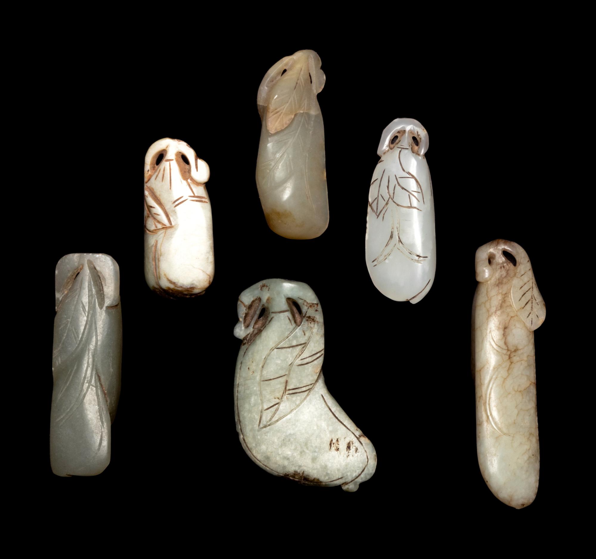 Six Chinese Celadon Jade Carvings of Melons
