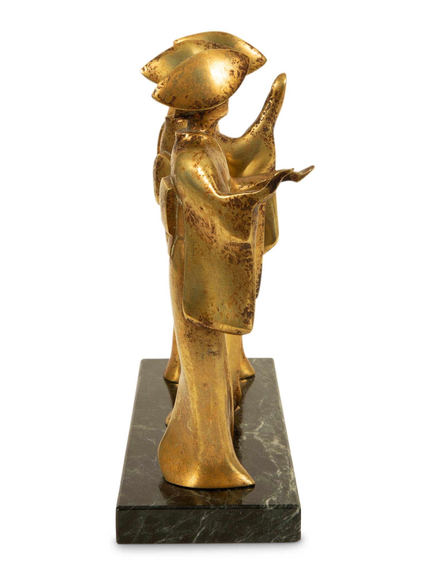 Three Japanese Brass Figures of Odori Dancers