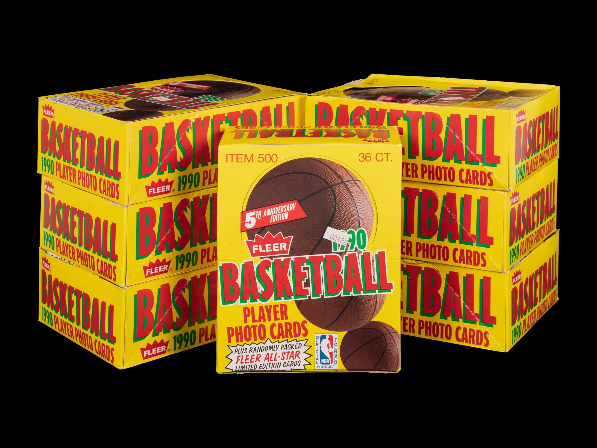 A Group of Seven Unopened Vending Boxes of 1990 Fleer Basketball Cards
