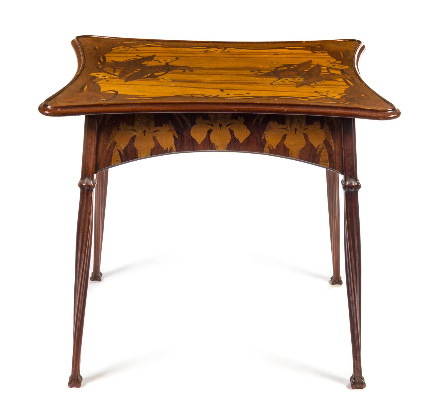 A French Art Nouveau Marquetry Occasional Table Height 29 1/2 x width 32 x depth 24 inches. — ATTRIBUTED TO EMILE GALLE, CIRCA 1900