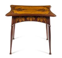 A French Art Nouveau Marquetry Occasional Table Height 29 1/2 x width 32 x depth 24 inches. — ATTRIBUTED TO EMILE GALLE, CIRCA 1900