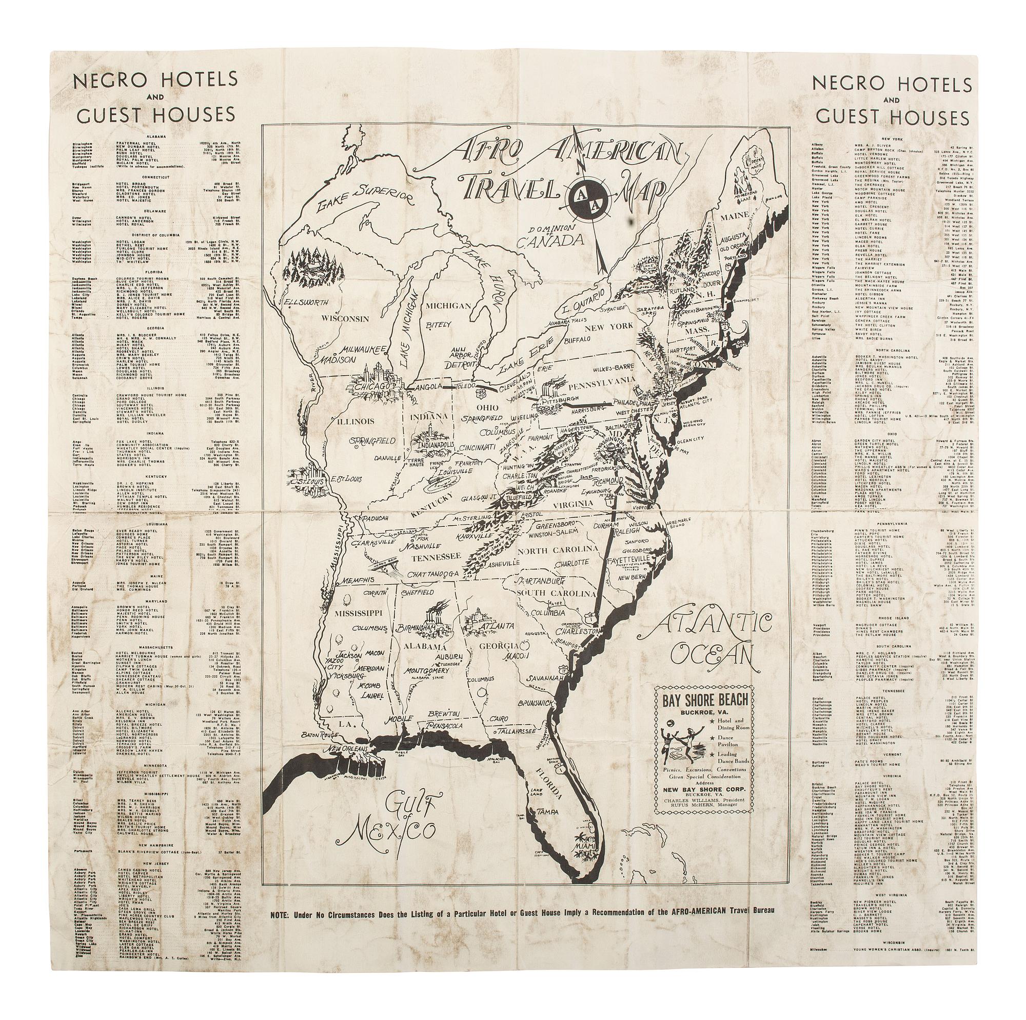 [BUSINESS]. Travel Guide of Negro Hotels and Guest Houses. Published by Afro-American Newspapers of Baltimore, Washington, Philadelphia, Newark, and Richmond, [ca 1942].