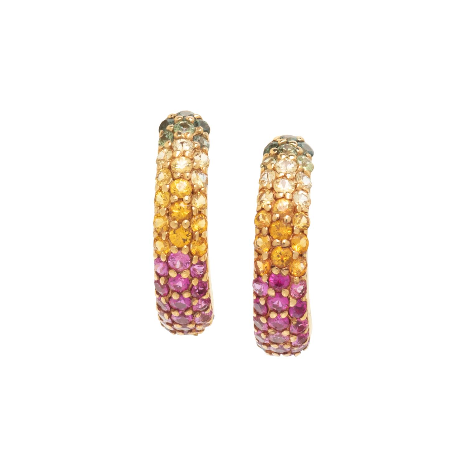 MULTICOLOR SAPPHIRE HALF-HOOP EARRINGS