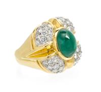 An 18 Karat Yellow Gold, Platinum, Diamond and Emerald Ring, Chaavae, 16.90 dwts.