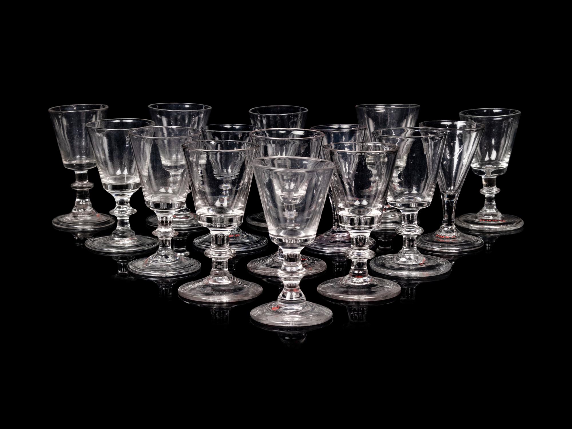 Fifteen English Glass Wine Stems