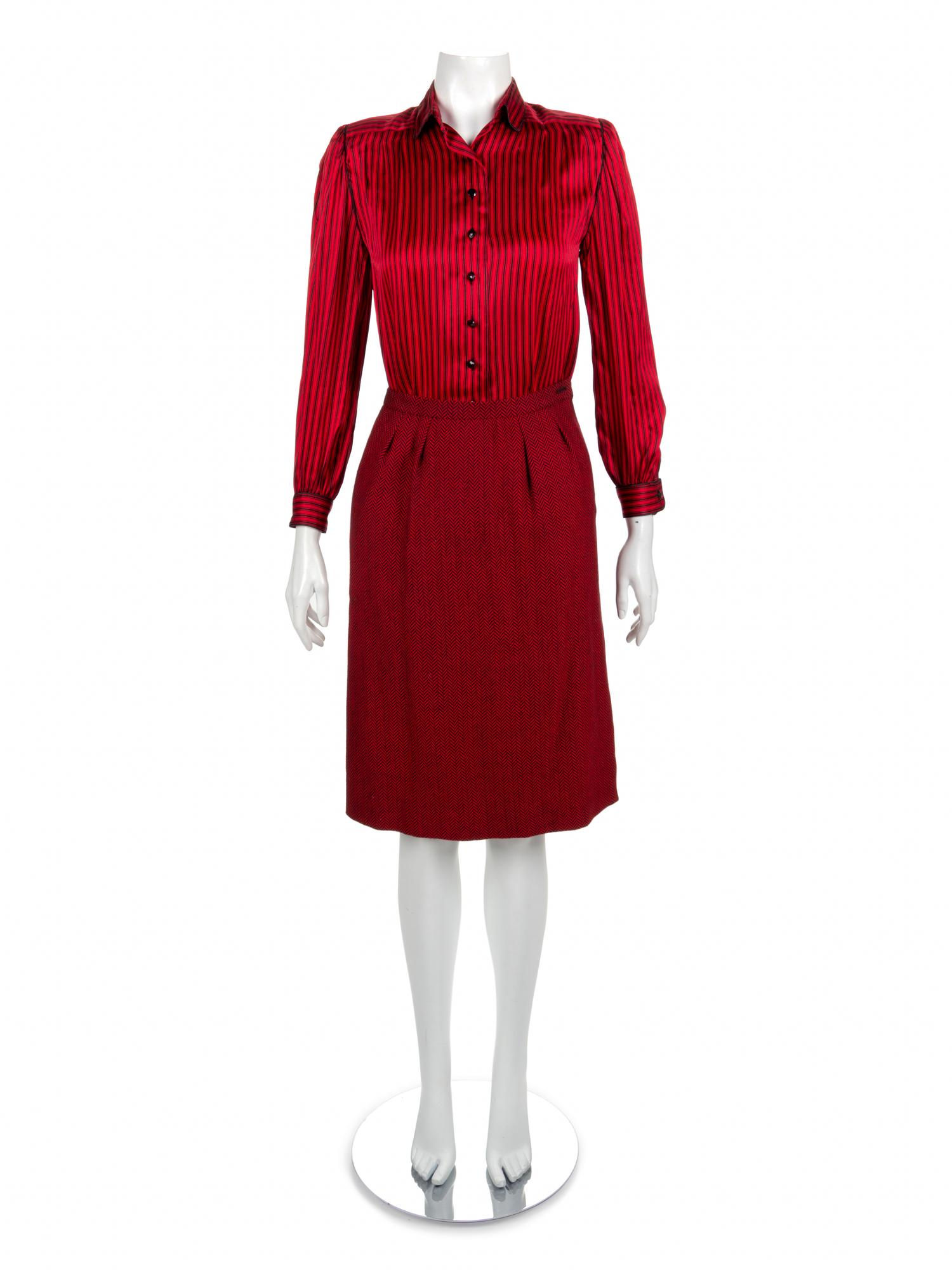 A Nina Ricci Red Tweed Wool Skirt Suit, 1980s