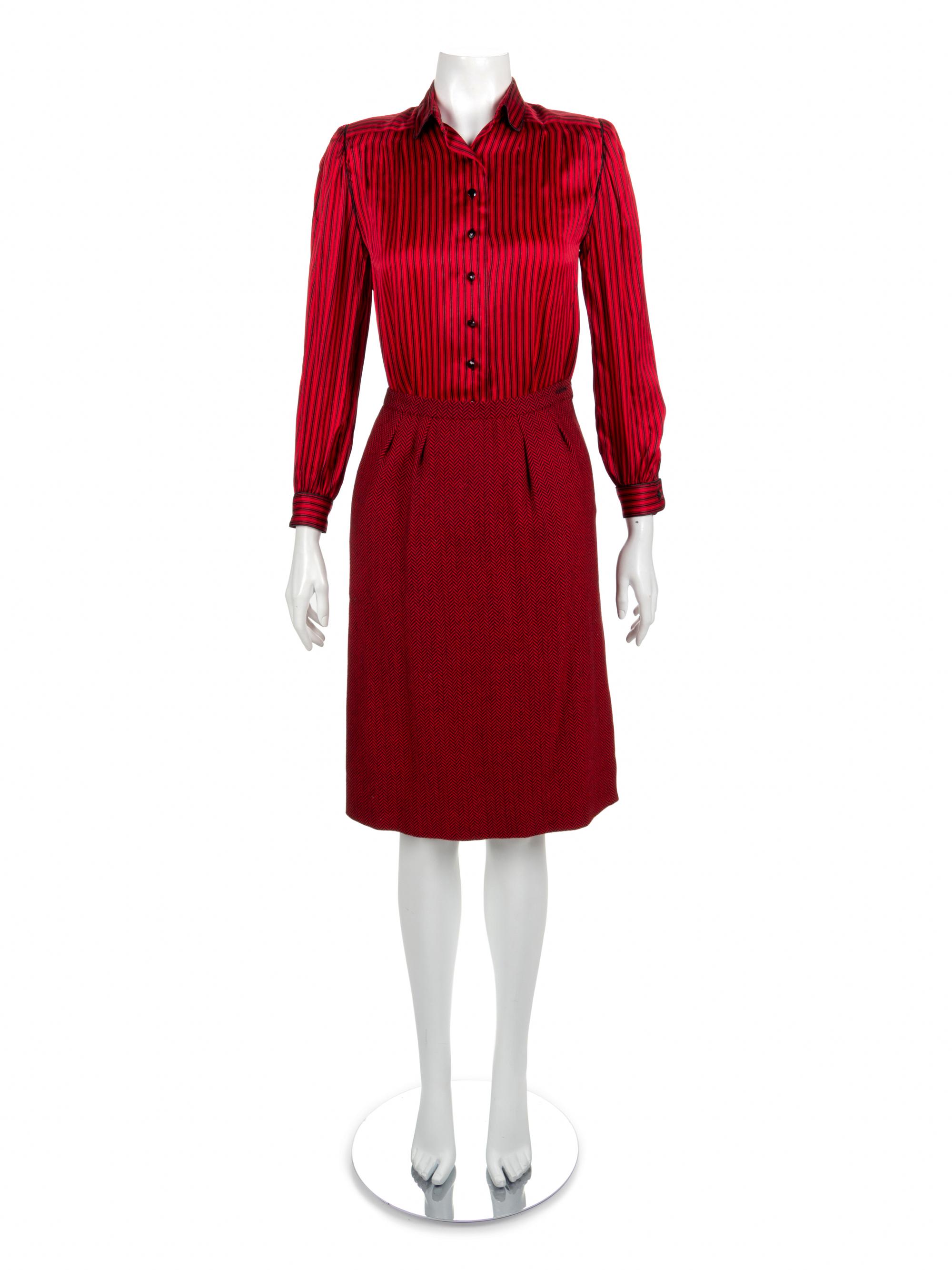 A Nina Ricci Red Tweed Wool Skirt Suit, 1980s
