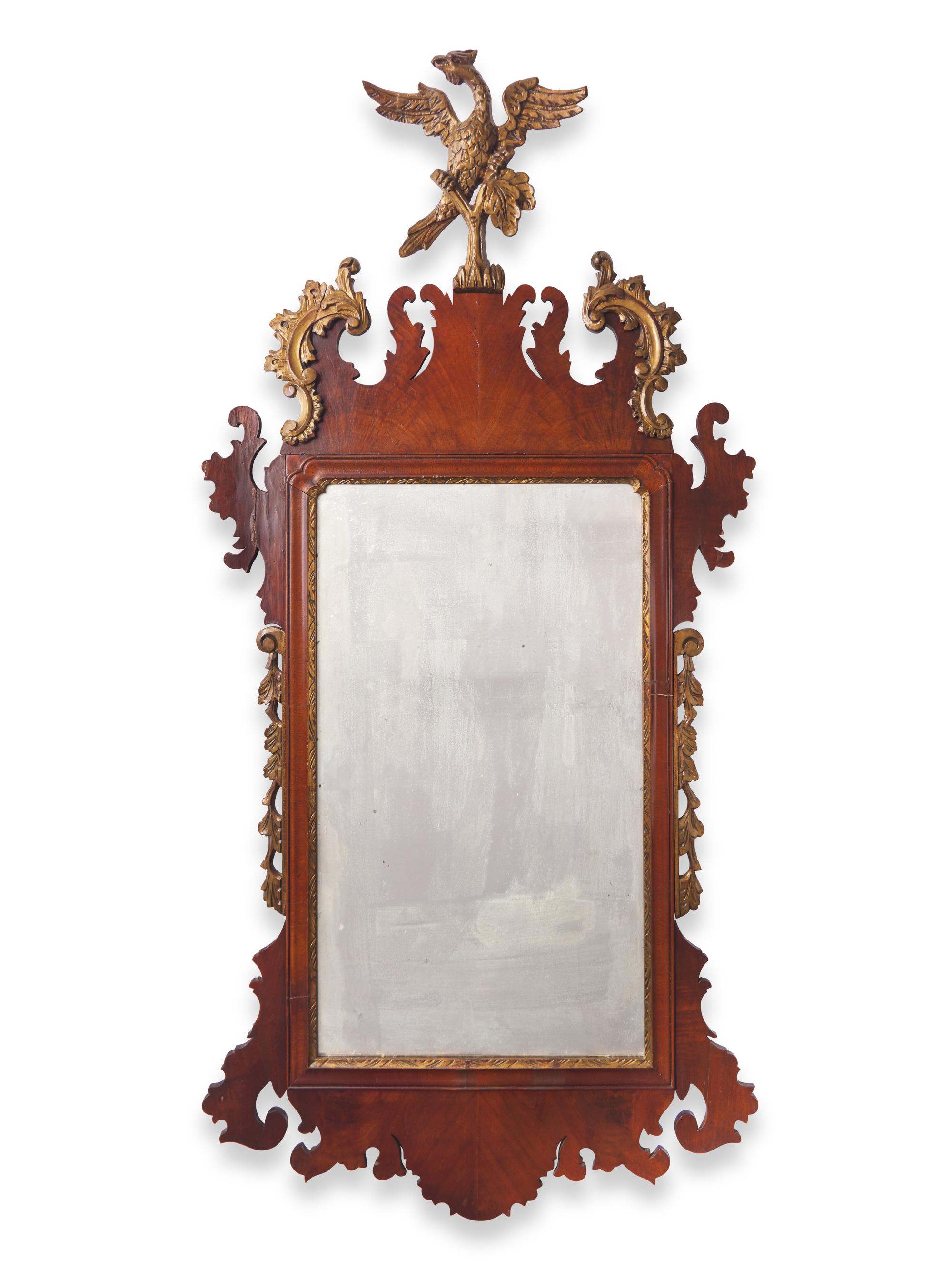 A Chippendale Style Parcel-Gilt And Mahogany Veneered Looking Glass