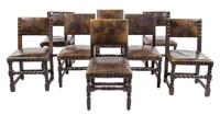 A Group of Eight French Renaissance Revival Oak Chairs Height 37 inches. — 19TH/20TH CENTURY