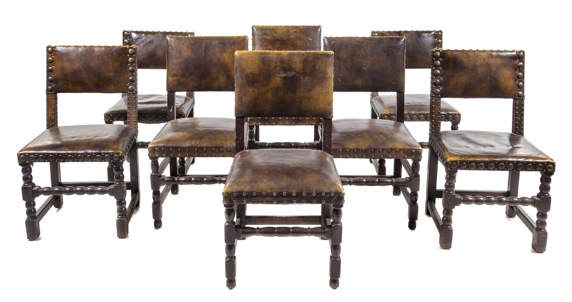 A Group of Eight French Renaissance Revival Oak Chairs Height 37 inches. — 19TH/20TH CENTURY
