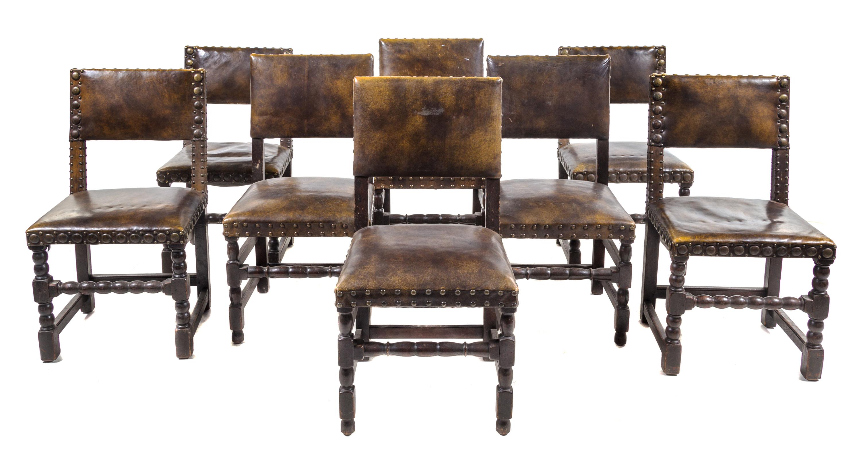 A Group of Eight French Renaissance Revival Oak Chairs Height 37 inches. — 19TH/20TH CENTURY