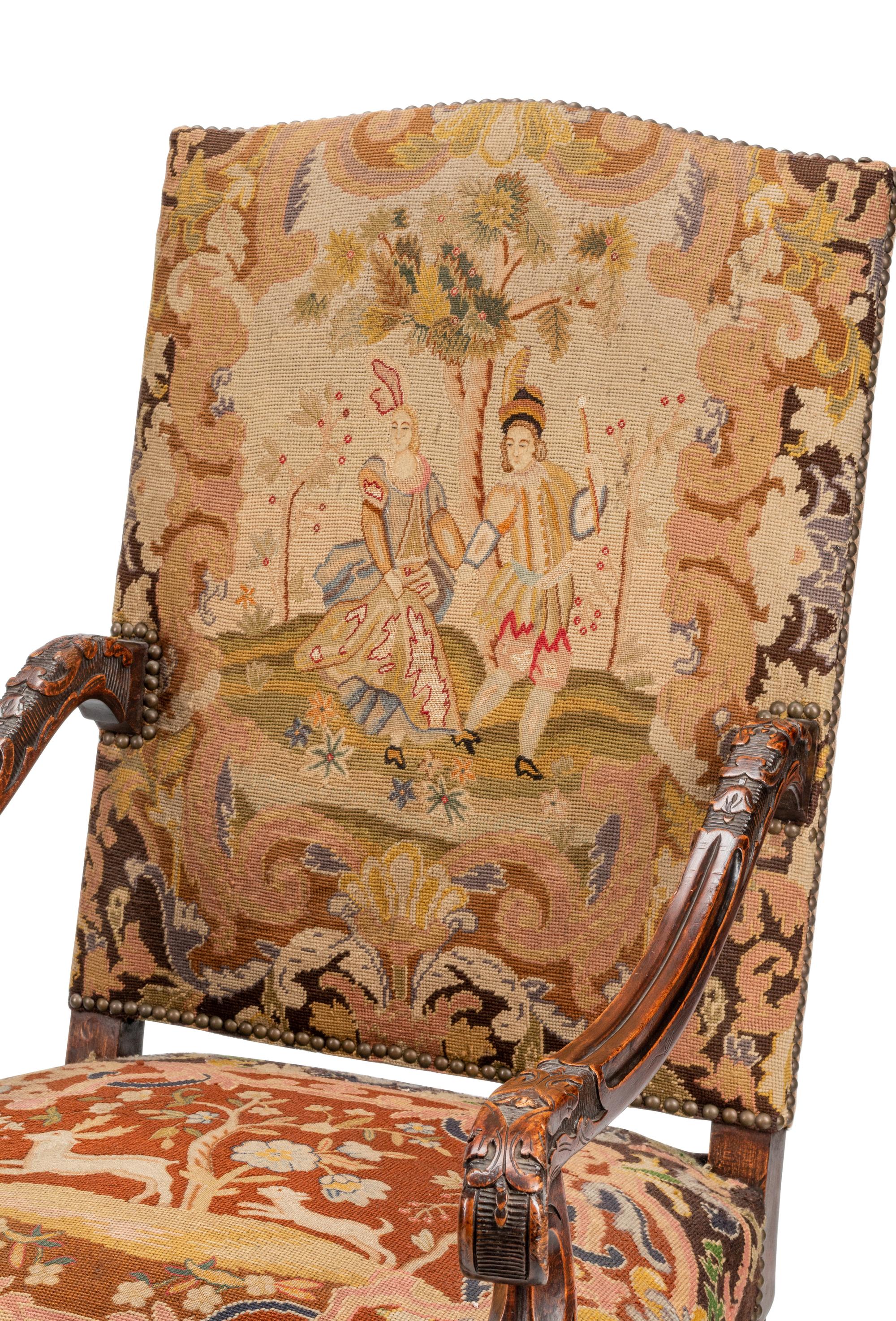 A Pair of Louis XIII Style Walnut Armchairs