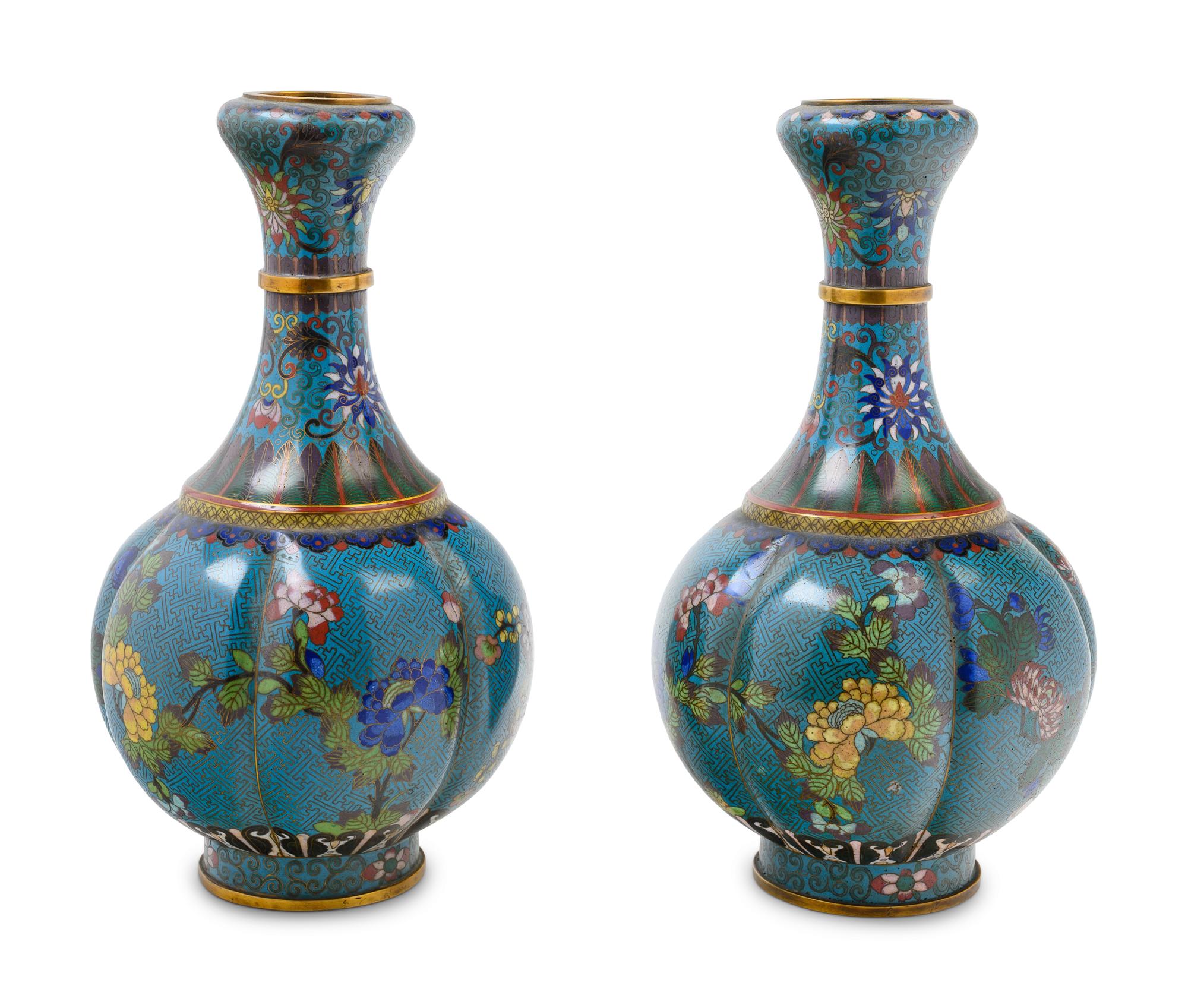 A Pair of Chinese Export Cloisonné Enamel Vases