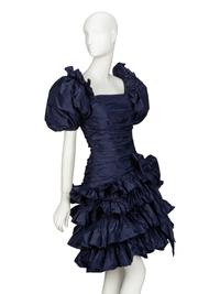 Oscar de la Renta, Navy Taffeta Ruffle Cocktail Dress, 1980s Runway Sample