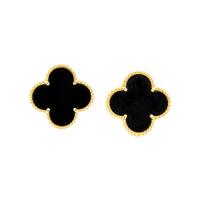 VAN CLEEF & ARPELS, ONYX AND YELLOW GOLD 'ALHAMBRA' EARRINGS