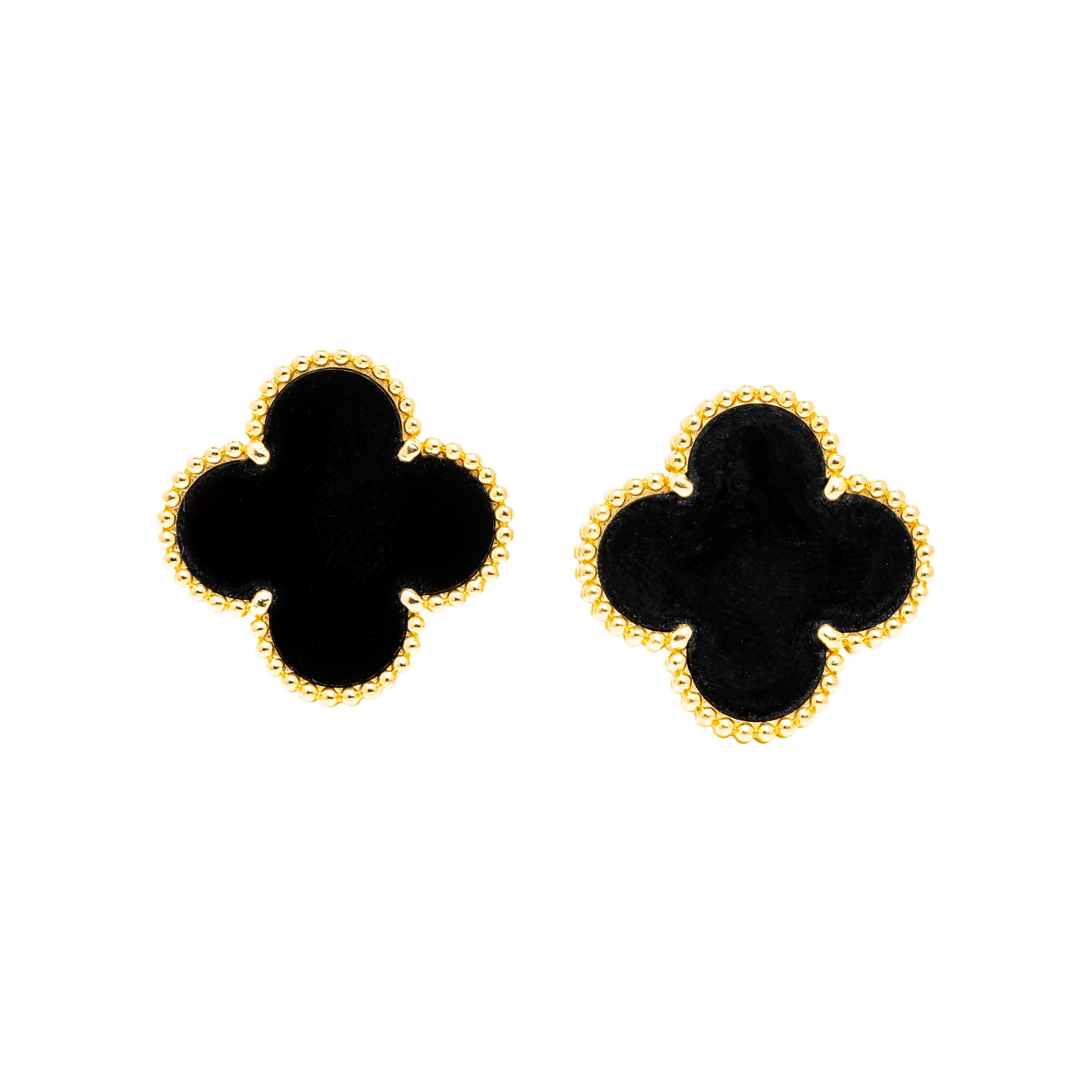 VAN CLEEF & ARPELS, ONYX AND YELLOW GOLD 'ALHAMBRA' EARRINGS