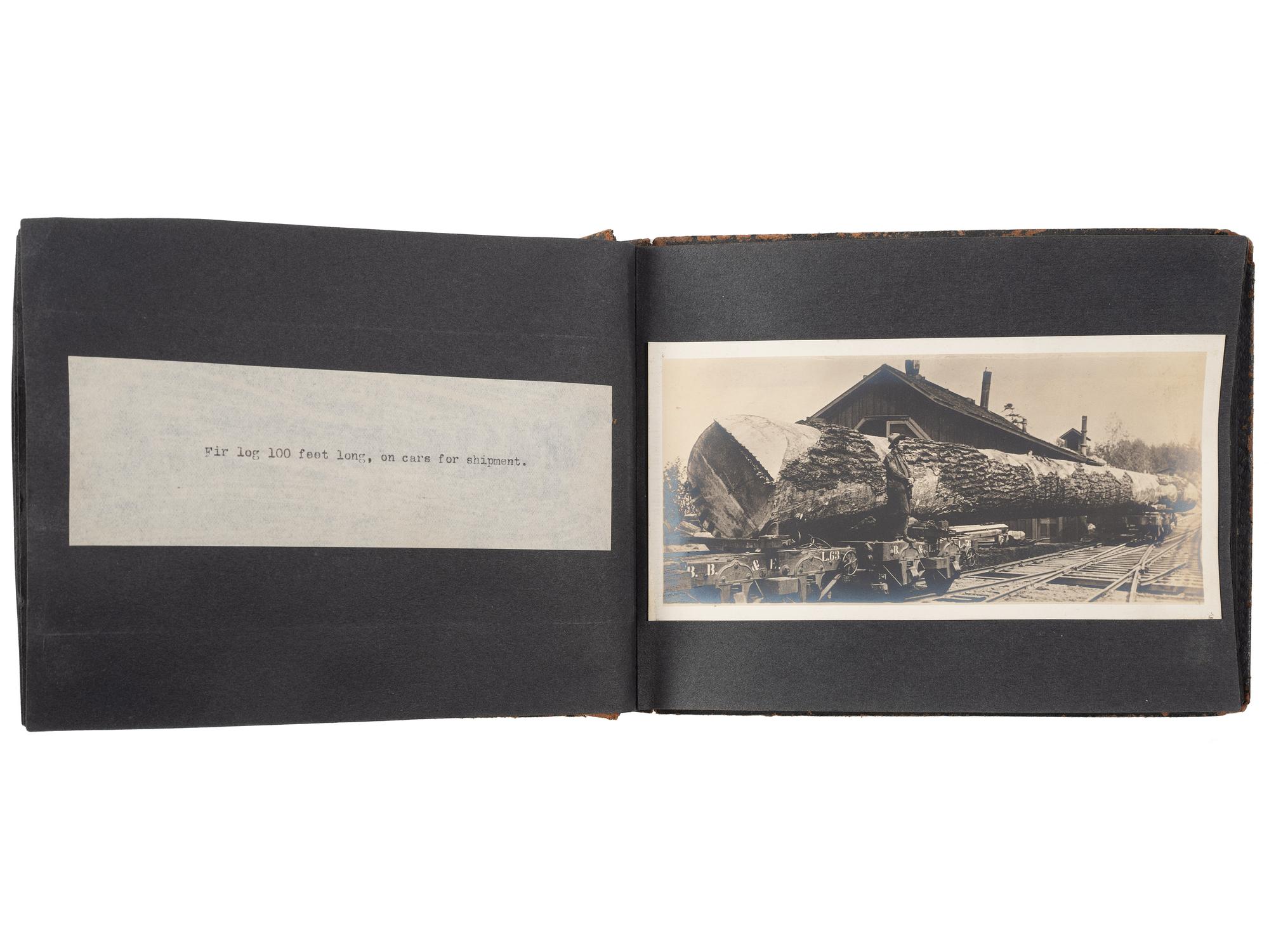 [EARLY PHOTOGRAPHY - OCCUPATIONAL]. American Timber Holding Co. photograph album featuring images from the Pacific Northwest, including: