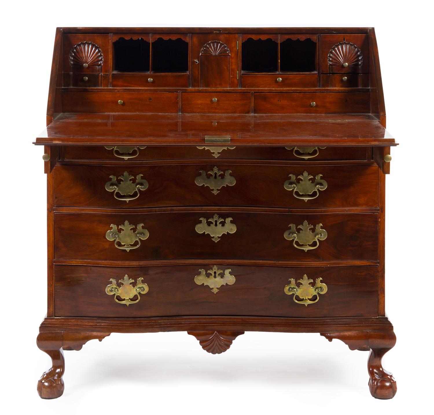 An American Mahogany Slant Front Bureau Height 44 1/4 x width 21 x depth 21 inches. — 19TH CENTURY