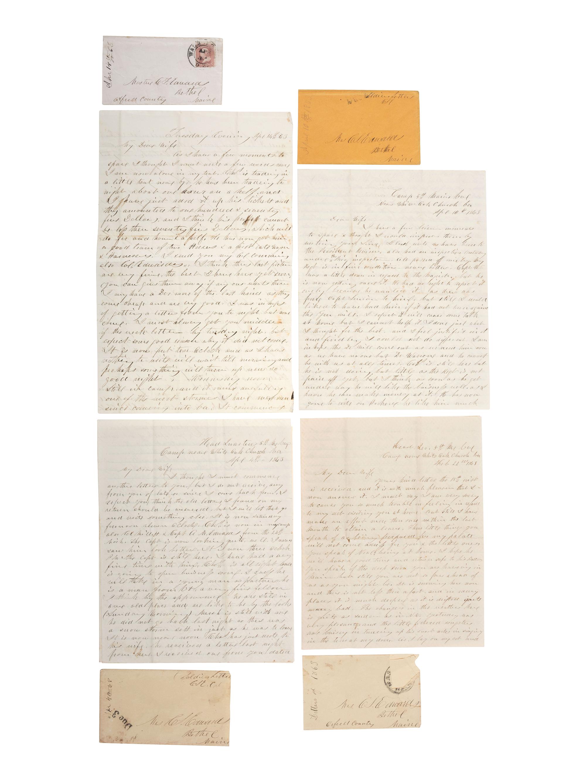 [CIVIL WAR]. A group of letters from Brevet General Clark S. Edwards, 5th Maine Infantry.