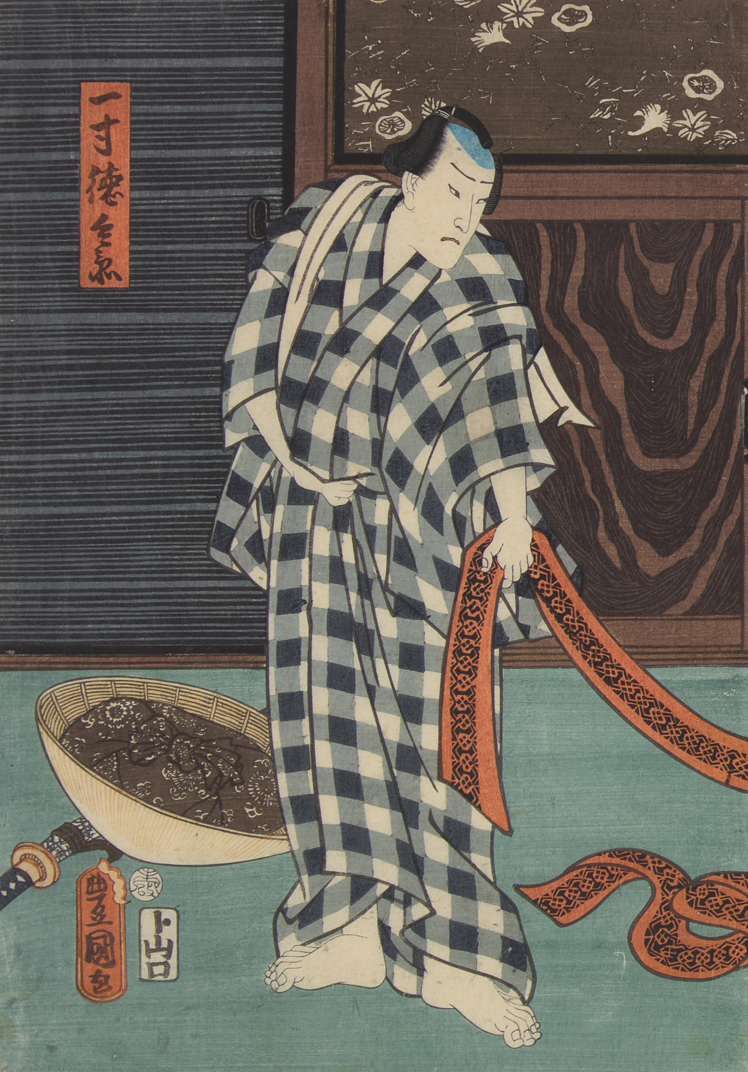 Kunisada (Toyokuni III, Japanese 1786-1864) Two Framed Kabuki Triptychs