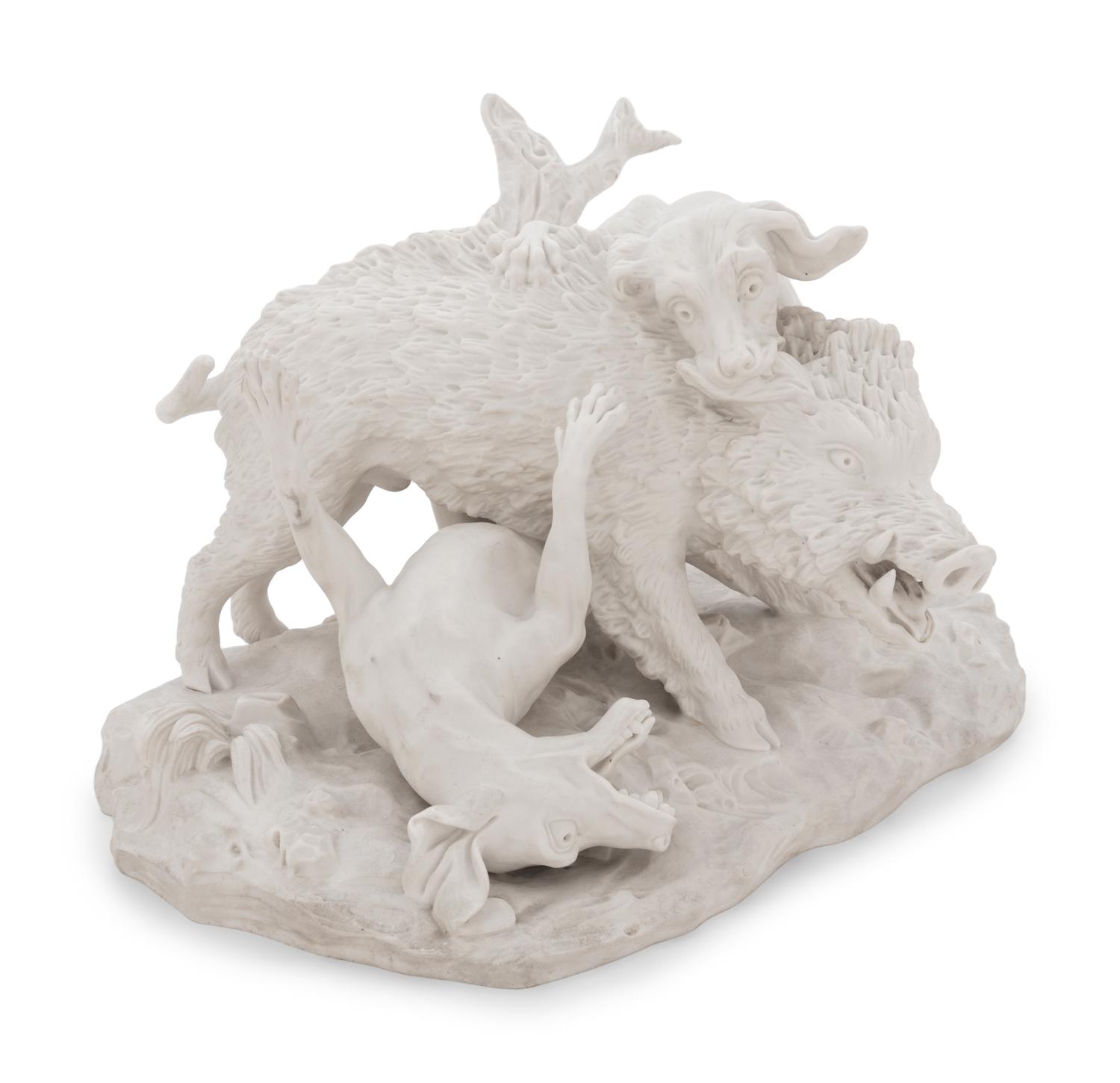 A Sèvres Bisque Porcelain La Chasse au Sanglier Figural Group