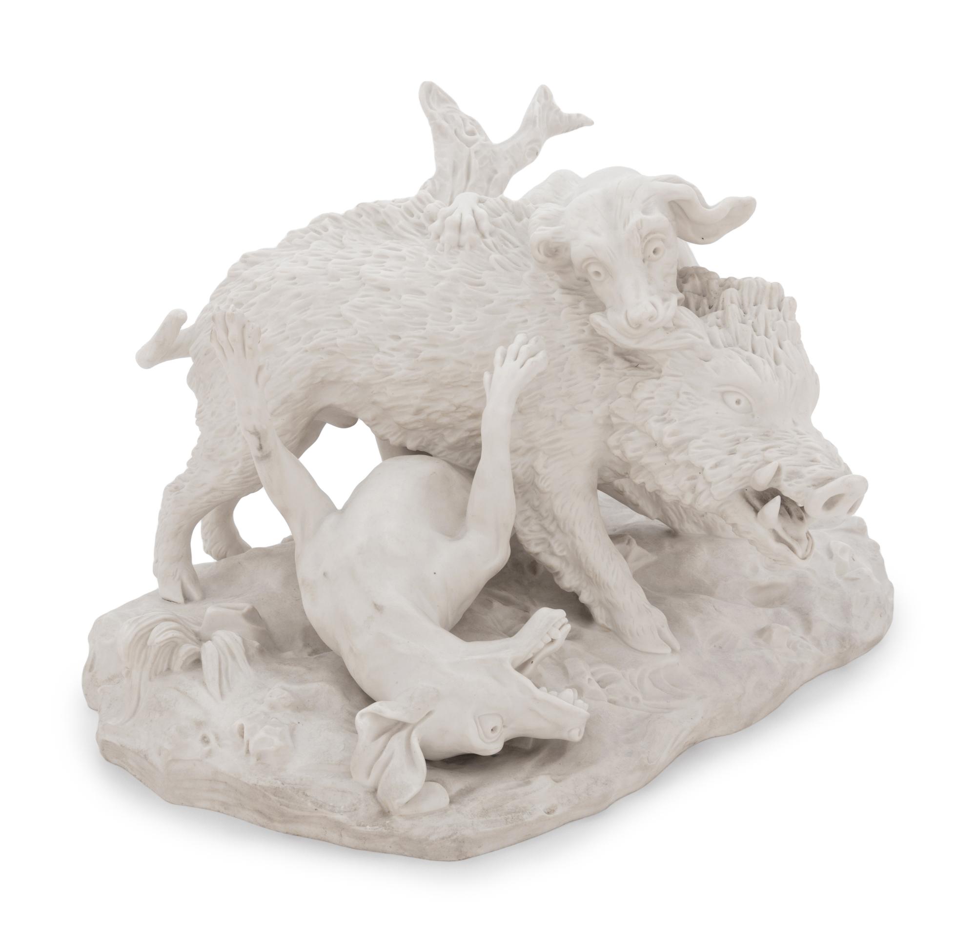 A Sèvres Bisque Porcelain La Chasse au Sanglier Figural Group