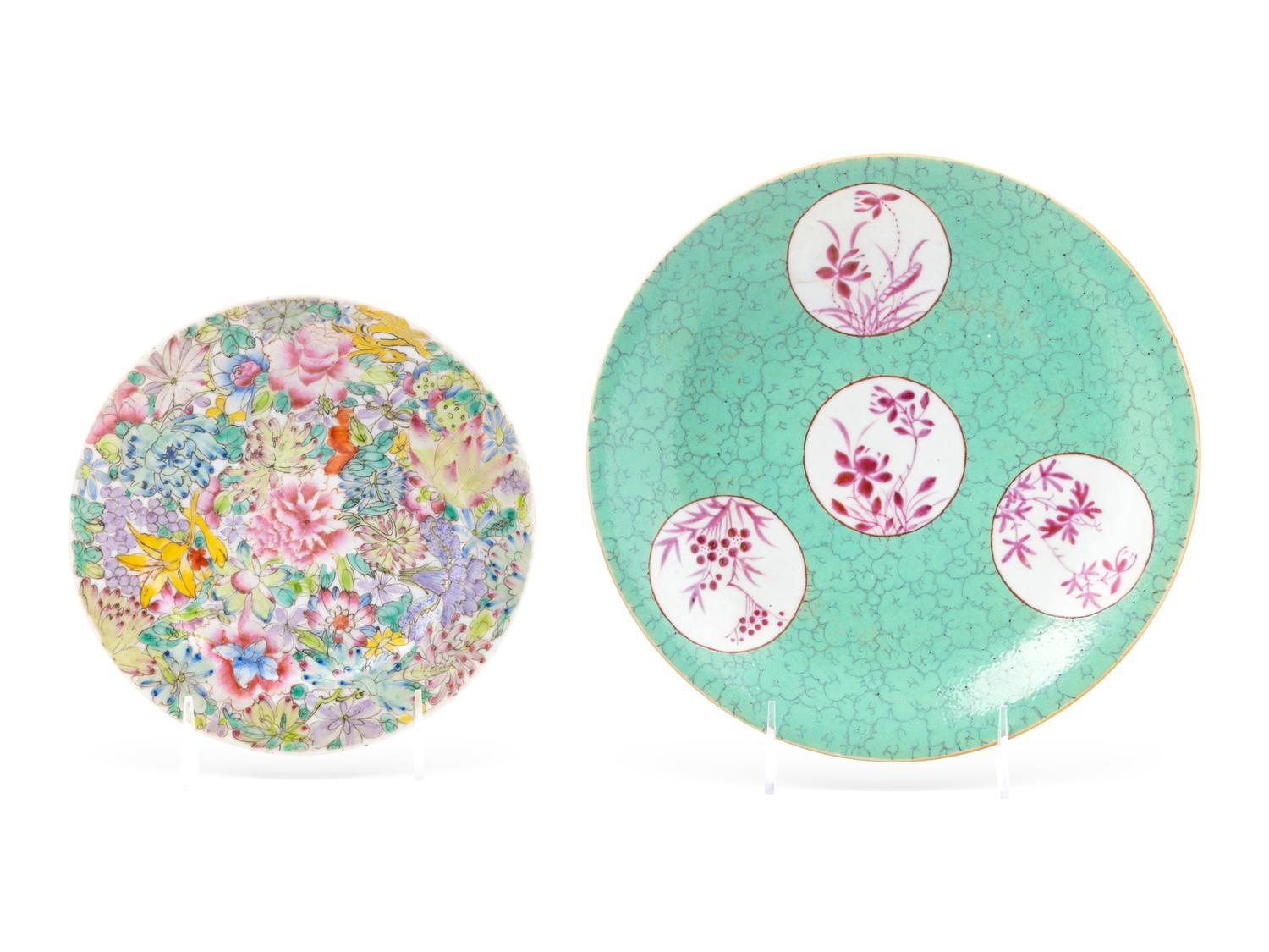 Two Chinese Famille Rose Porcelain Plates