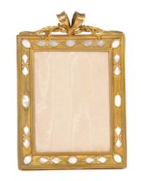 A French Gilt Bronze and Mother-of-Pearl Inset Easel Back Frame Height 14 1/2 x width 10 inches. — 19TH CENTURY