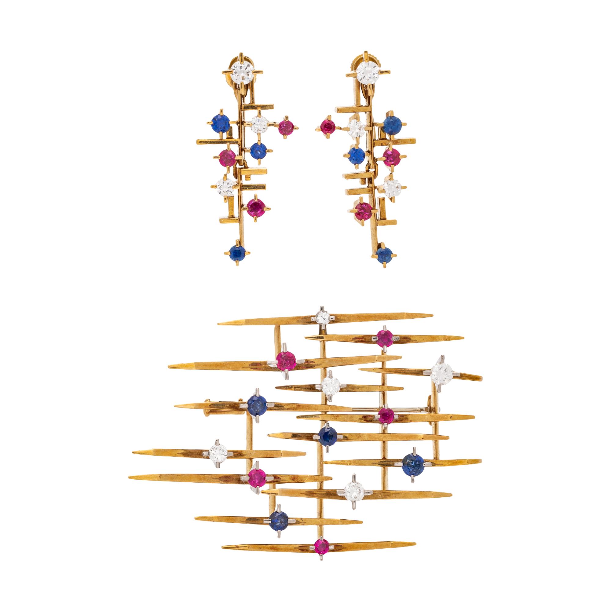 MODERNIST, YELLOW GOLD, DIAMOND AND MULTIGEM SET