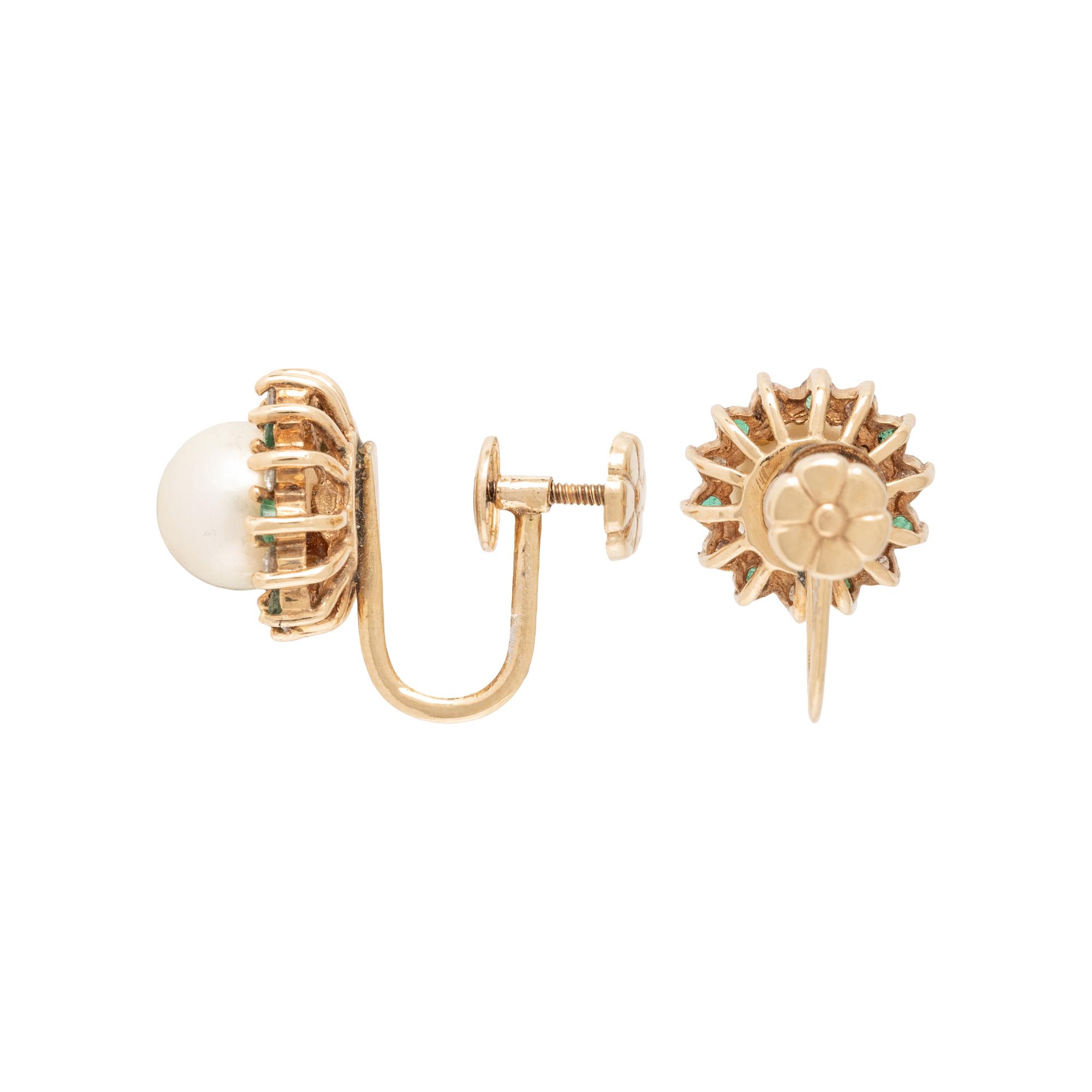 CULTURED PEARL, EMERALD, AND DIAMOND CLIP EARRINGS AND RING