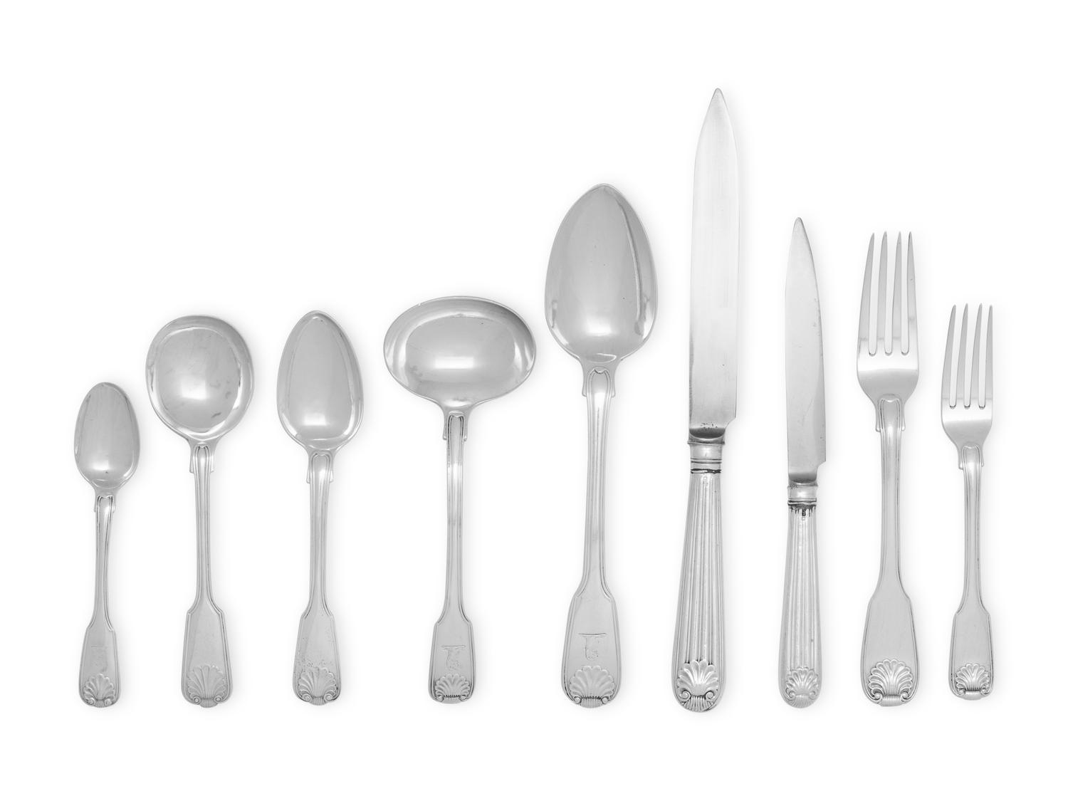 An Assembled English Silver Flatware Service