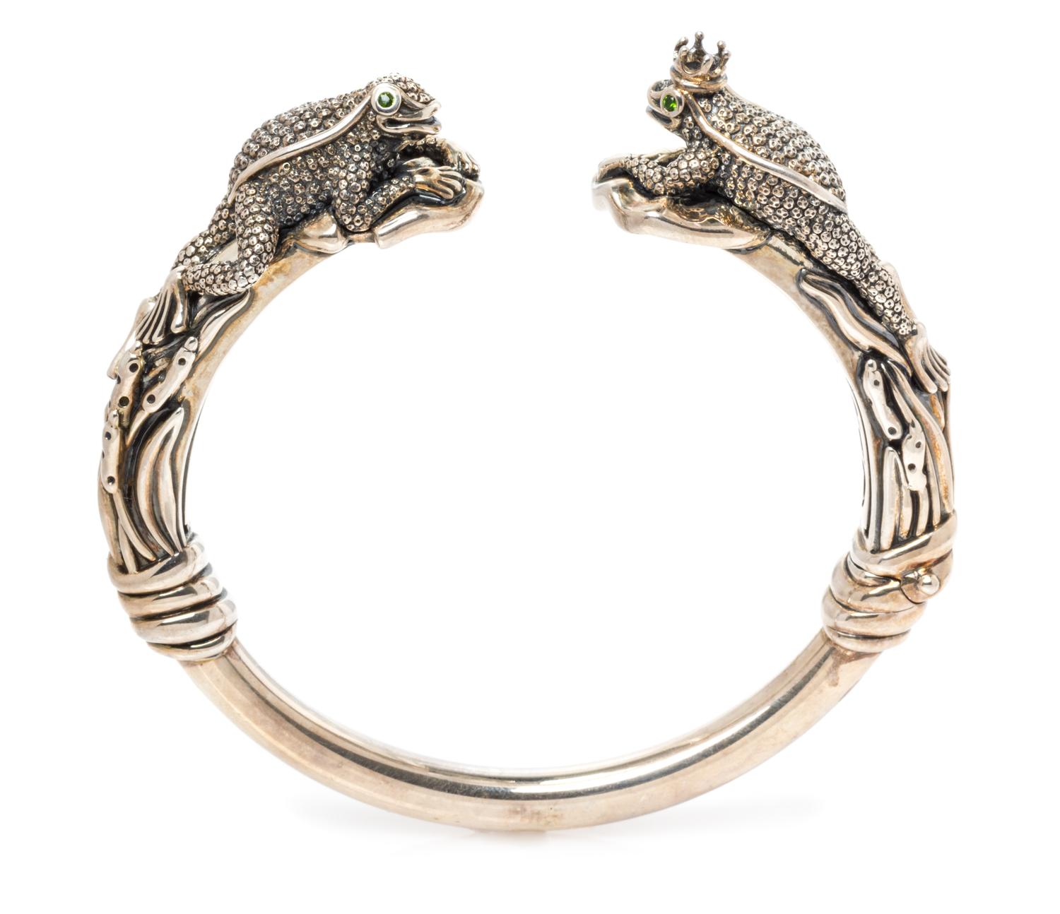 A Sterling Silver and Green Garnet 'Frog Prince' Bangle Bracelet, Kieselstein-Cord for KC Studio, Circa 2010, 37.80 dwts.