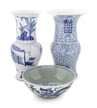 Three Chinese Blue and White Porcelain Vessels