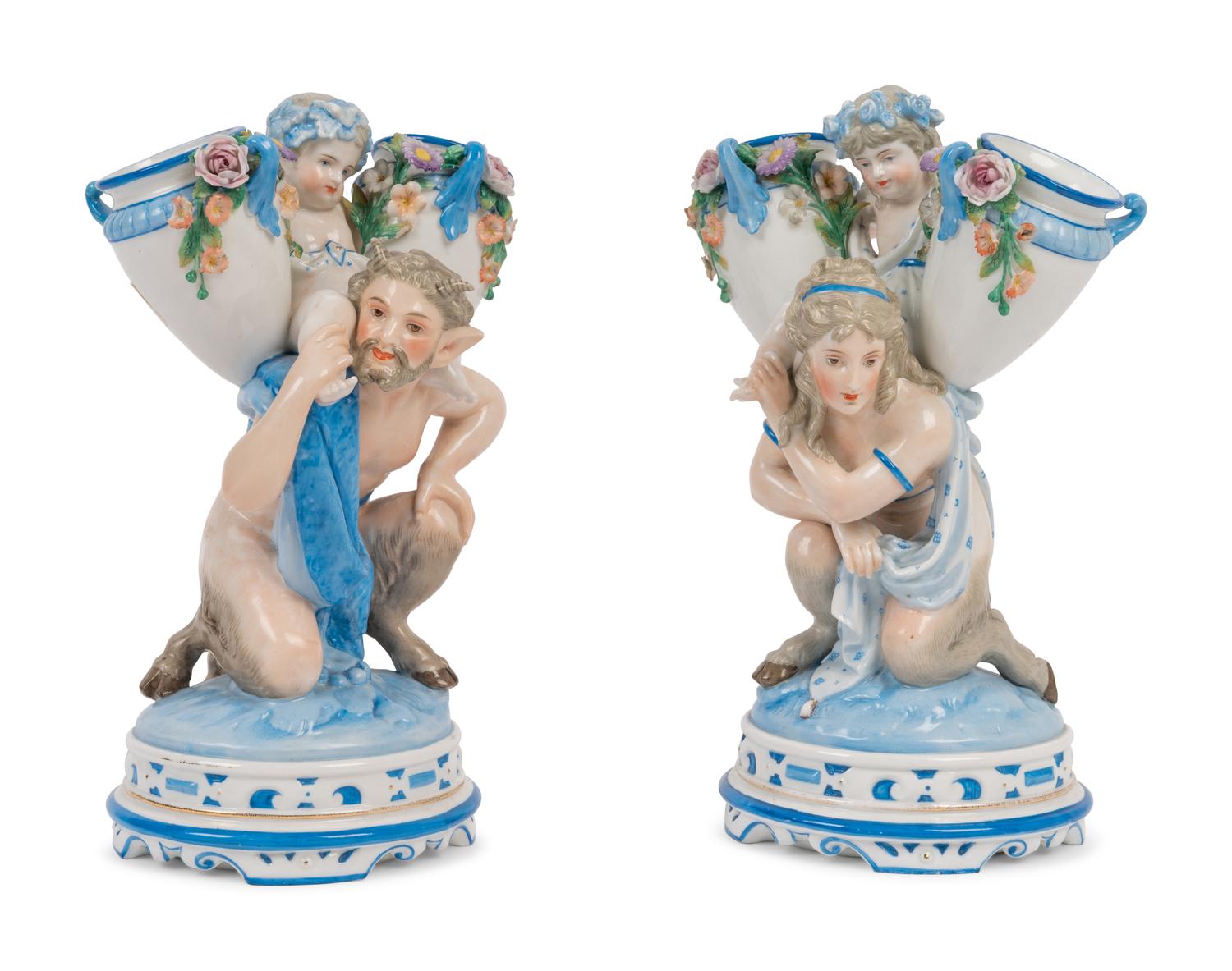 A Pair of German Porcelain Figural Vases
