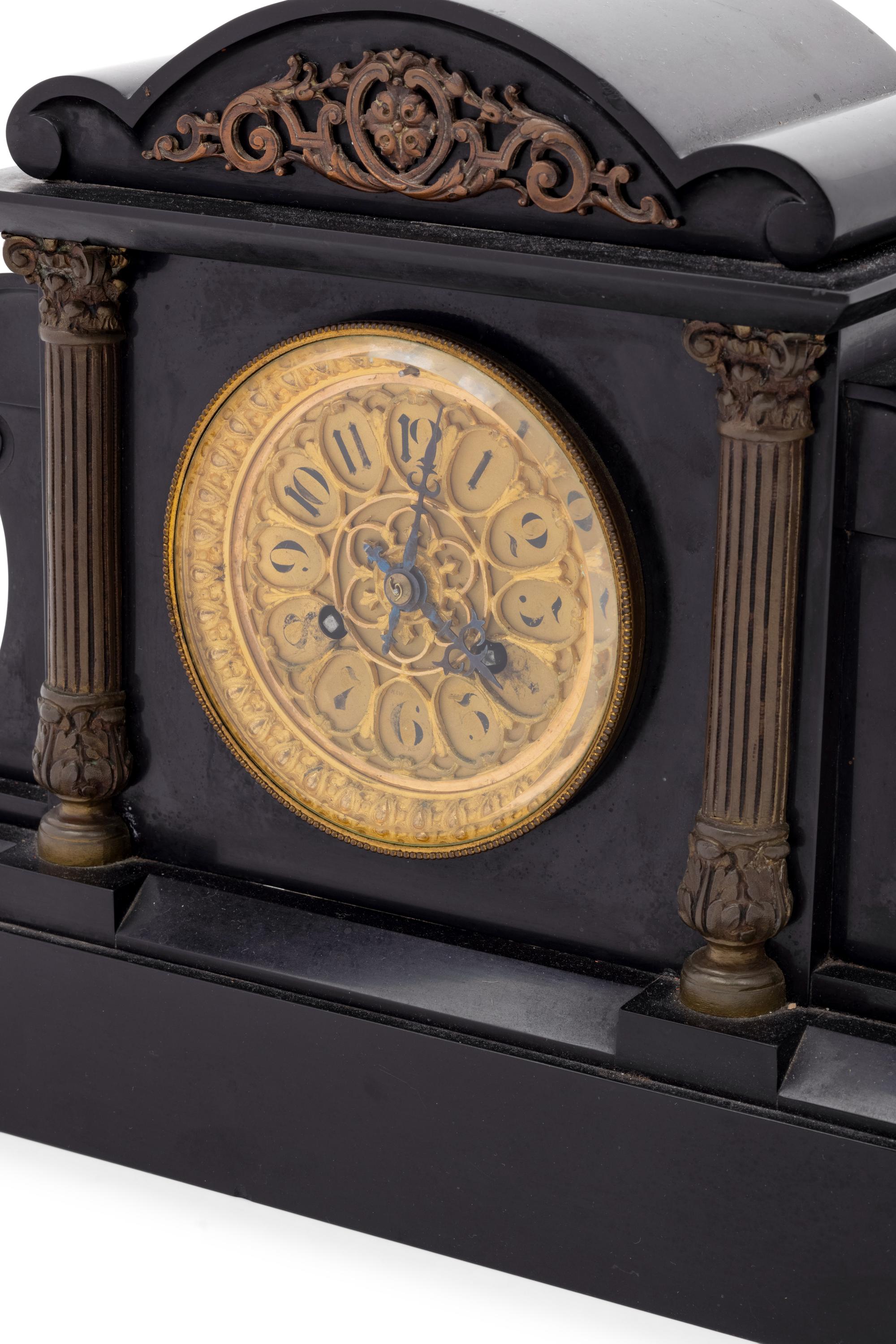 A Gilt Bronze and Slate Mantel Clock Retailed by Tiffany and Co.